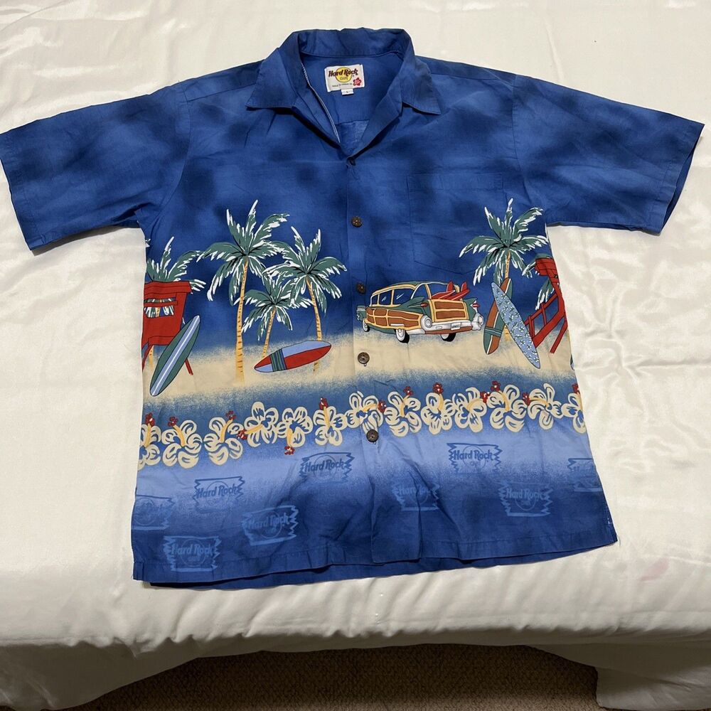 Hard Rock Cafe Hilo Hattie Hawaii Honolulu Camp Button Down Shirt L Car Surf